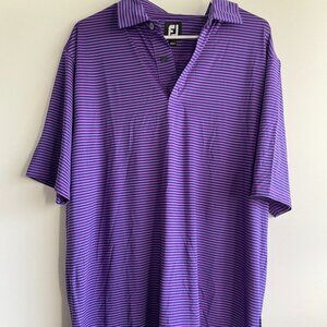 FootJoy Men’s Golf Shirt Lisle Feeder Purple and Navy Striped Polo  - Size L